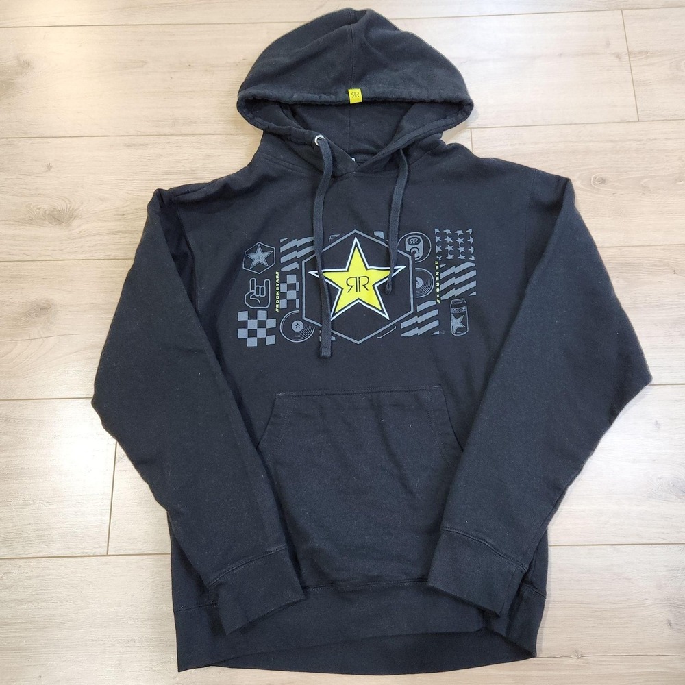 Rockstar Energy Hoodie Sweatshirt Mens Medium Black Graphic Pullover Y2K